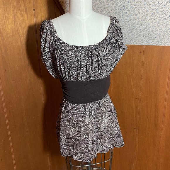 Max Studio Brown Pattern Size Small Blouson Style Blouse Top - Picture 2 of 9